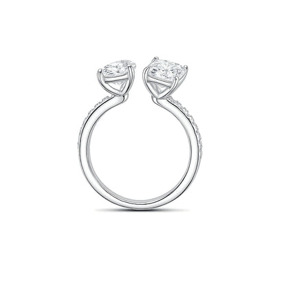 Toi et Moi Moissanite Ring - Pear & Emerald Cut Duo - S925 Sterling Silver Statement Band
