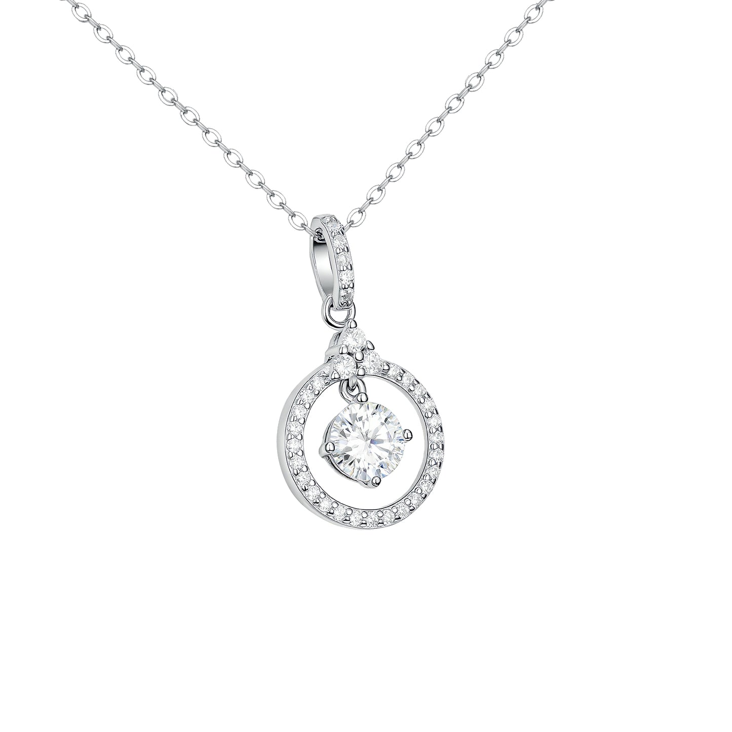 Dancing Moissanite Circle Pendant - S925 Sterling Silver "Luce di Amore" Necklace for Her