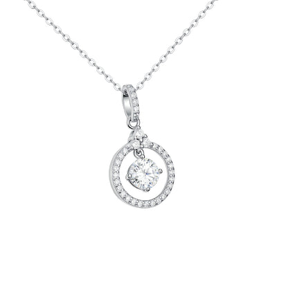 Dancing Moissanite Circle Pendant - S925 Sterling Silver "Luce di Amore" Necklace for Her