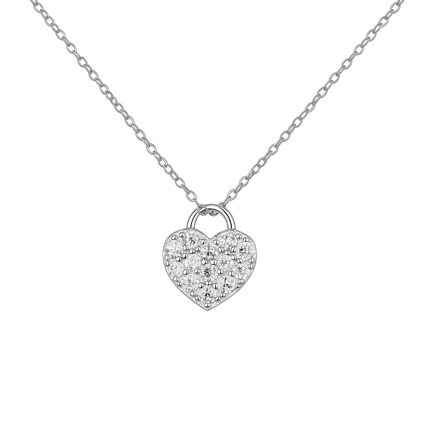 "Spark of Forever" Moissanite Pave Heart Lock Necklace in S925 Sterling Silver