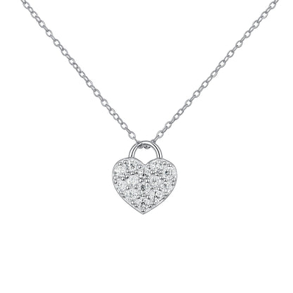 "Spark of Forever" Moissanite Pave Heart Lock Necklace in S925 Sterling Silver