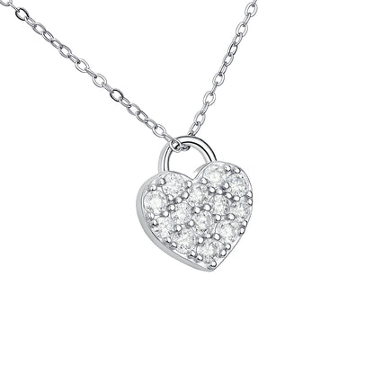 "Spark of Forever" Moissanite Pave Heart Lock Necklace in S925 Sterling Silver