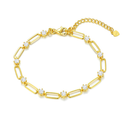 Moissanite Radiant Paperclip Link Bracelet in 18K Gold over S925 Sterling Silver