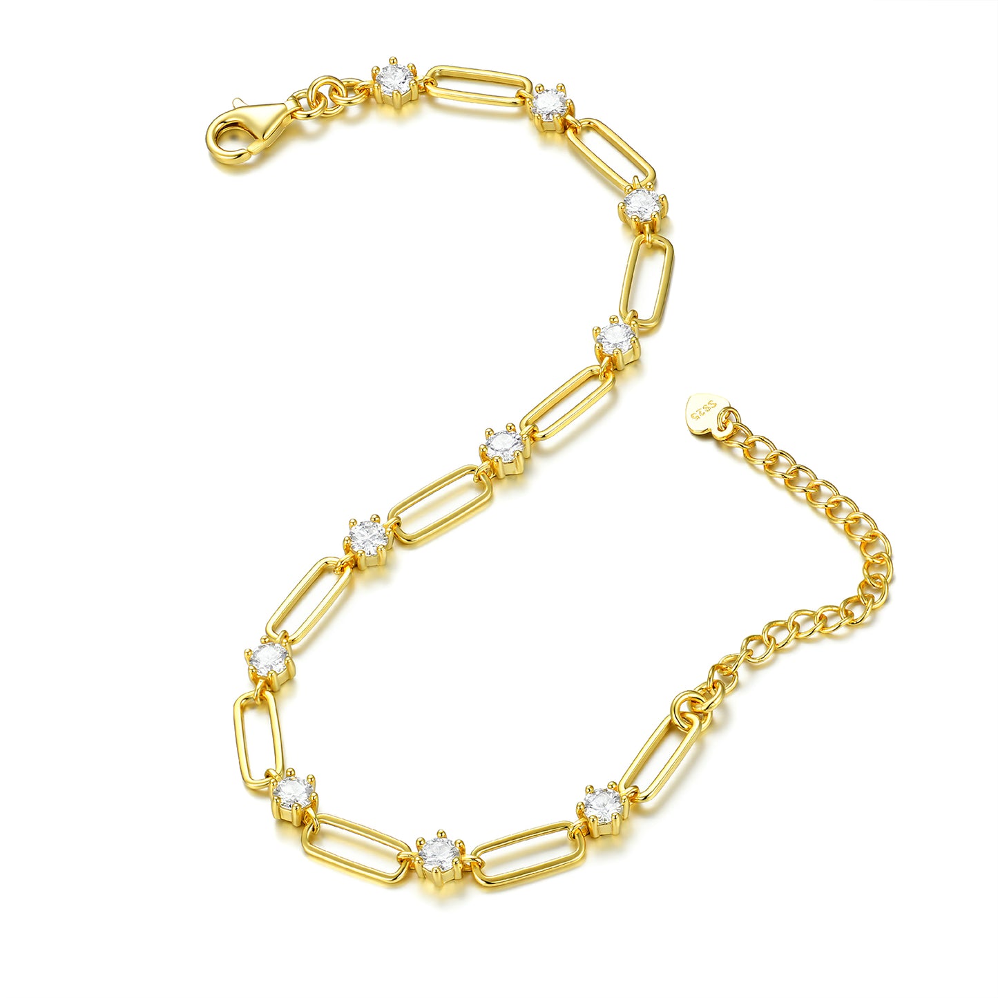 Moissanite Radiant Paperclip Link Bracelet in 18K Gold over S925 Sterling Silver