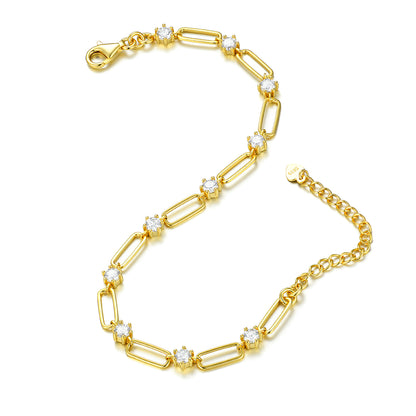 Moissanite Radiant Paperclip Link Bracelet in 18K Gold over S925 Sterling Silver