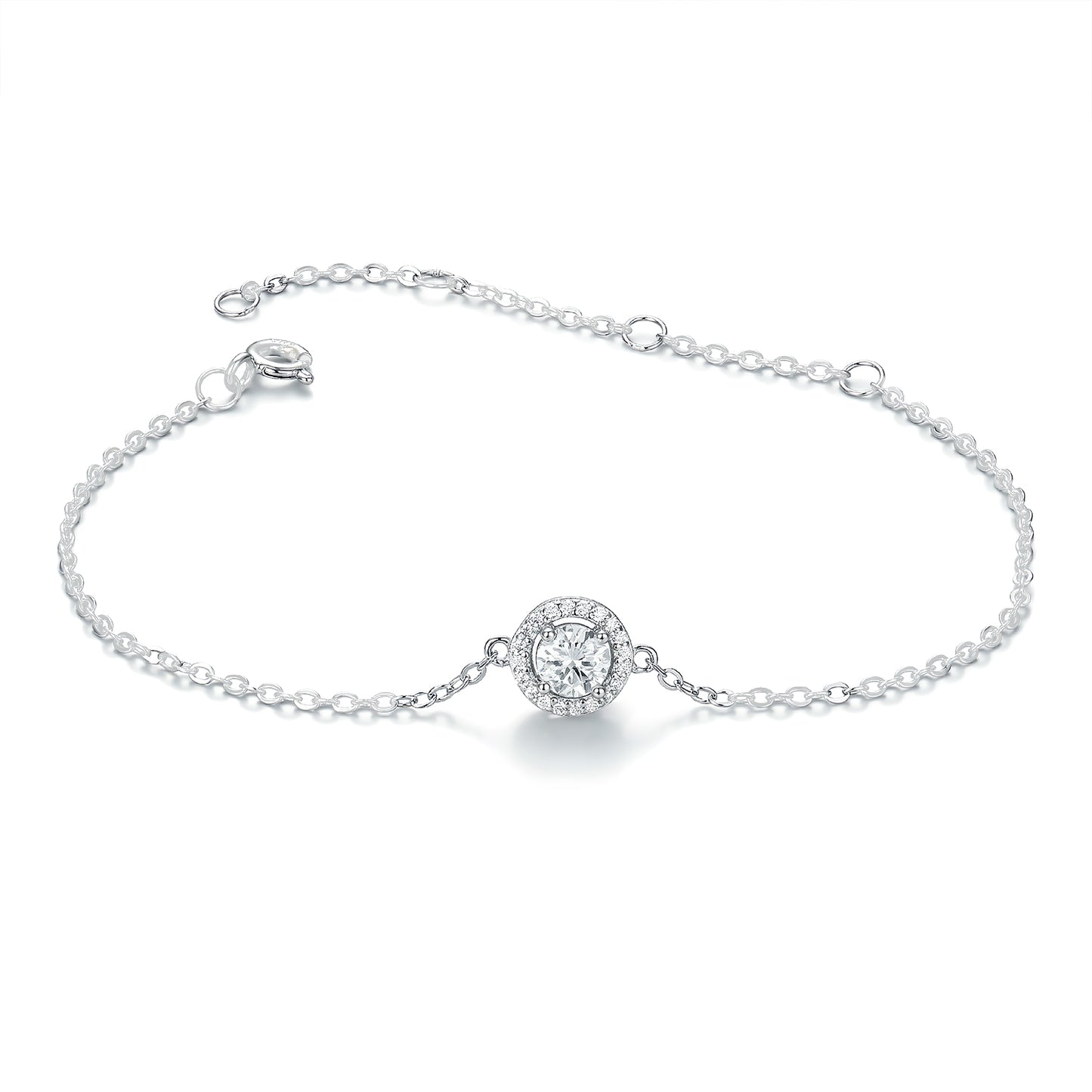 Celestial Halo 1.0ct Moissanite Adjustable Bracelet | Genuine S925 Sterling Silver, D Color VVS1 Clarity - Timeless Elegance for Her