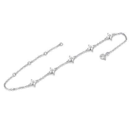 The "Bloom-in-Light" Bracelet: Lab-Grown Moissanite 4-Petal Flower Chain in Rhodium-Finished Silver