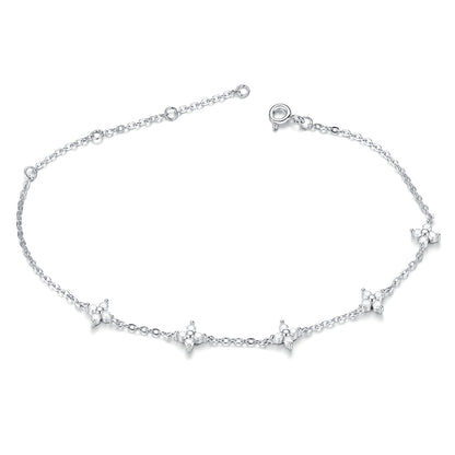 The "Bloom-in-Light" Bracelet: Lab-Grown Moissanite 4-Petal Flower Chain in Rhodium-Finished Silver