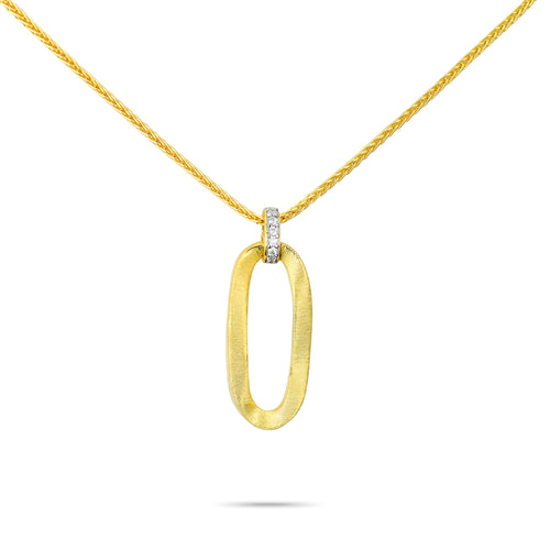 Organic Silk-Textured Oval Link Necklace in S925 Sterling Silver | Hand-Engraved Finish & Brilliant Simulated Diamond Accent