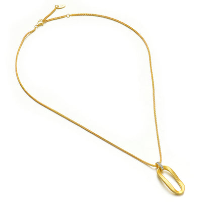 Organic Silk-Textured Oval Link Necklace in S925 Sterling Silver | Hand-Engraved Finish & Brilliant Simulated Diamond Accent