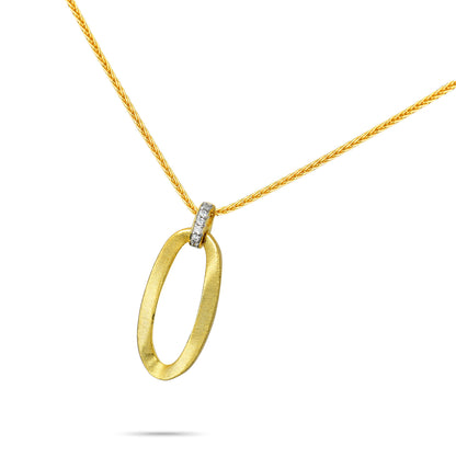 Organic Silk-Textured Oval Link Necklace in S925 Sterling Silver | Hand-Engraved Finish & Brilliant Simulated Diamond Accent