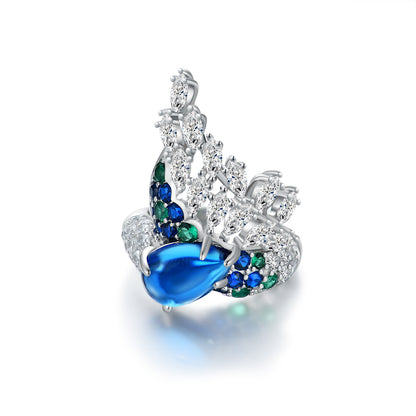 S925 Silver Blue Feather Light Luxury Ring