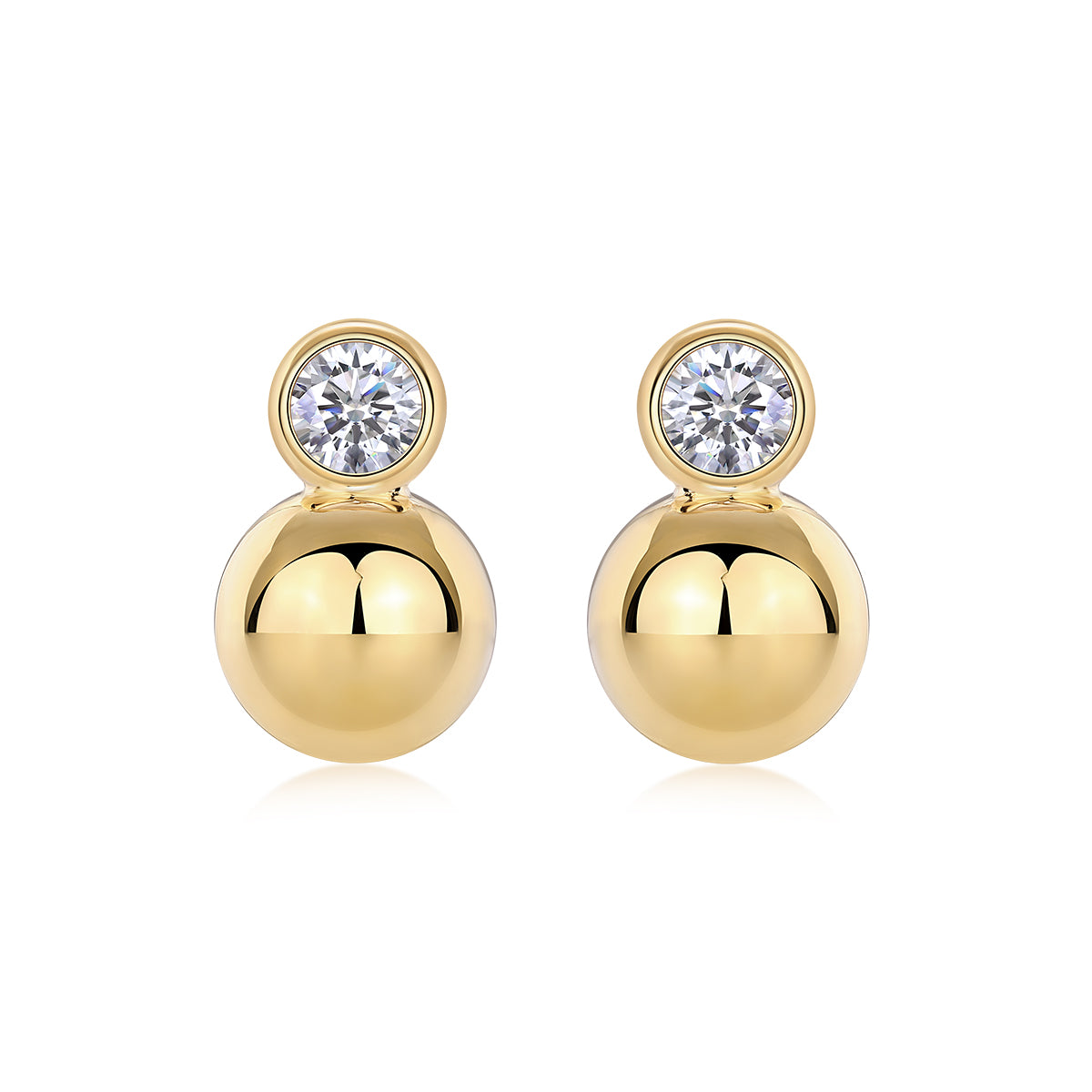 Moissanite Orb Stud Earrings in 18K Gold Plated S925 Sterling Silverd