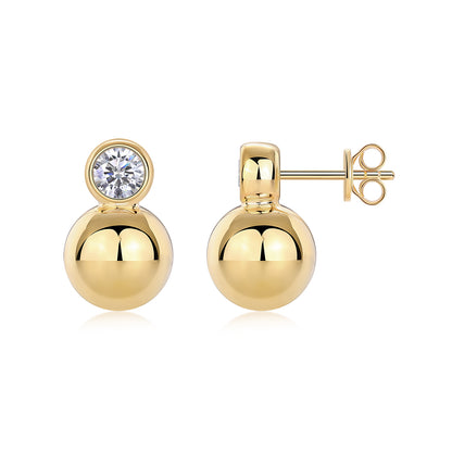 Moissanite Orb Stud Earrings in 18K Gold Plated S925 Sterling Silverd