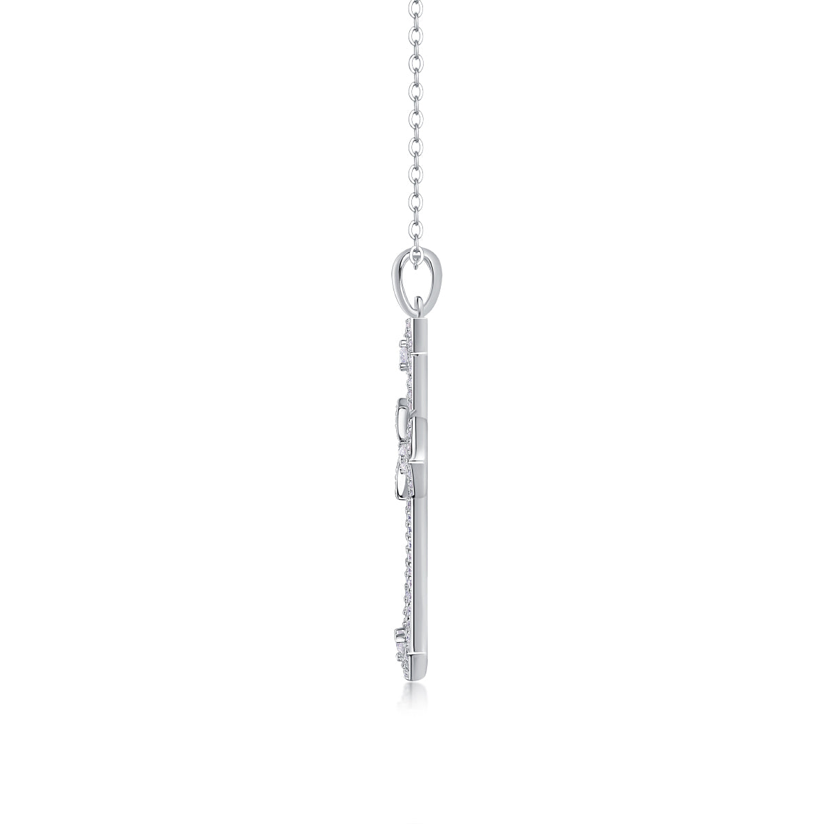 Dainty Floral Moissanite Cross Pendant Necklace in 925 Sterling Silver - Brilliant D Color VVS1