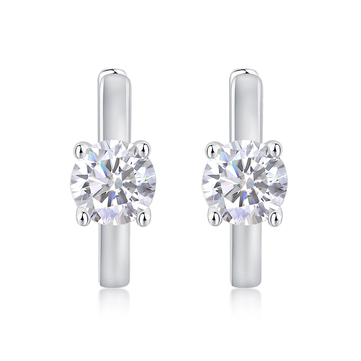 0.5ct Round Moissanite Huggie Hoop Earrings in S925 Sterling Silver - 4-Prong Dainty Solitaire Hoops for Women