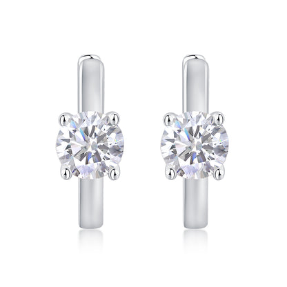 0.5ct Round Moissanite Huggie Hoop Earrings in S925 Sterling Silver - 4-Prong Dainty Solitaire Hoops for Women