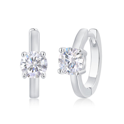 0.5ct Round Moissanite Huggie Hoop Earrings in S925 Sterling Silver - 4-Prong Dainty Solitaire Hoops for Women
