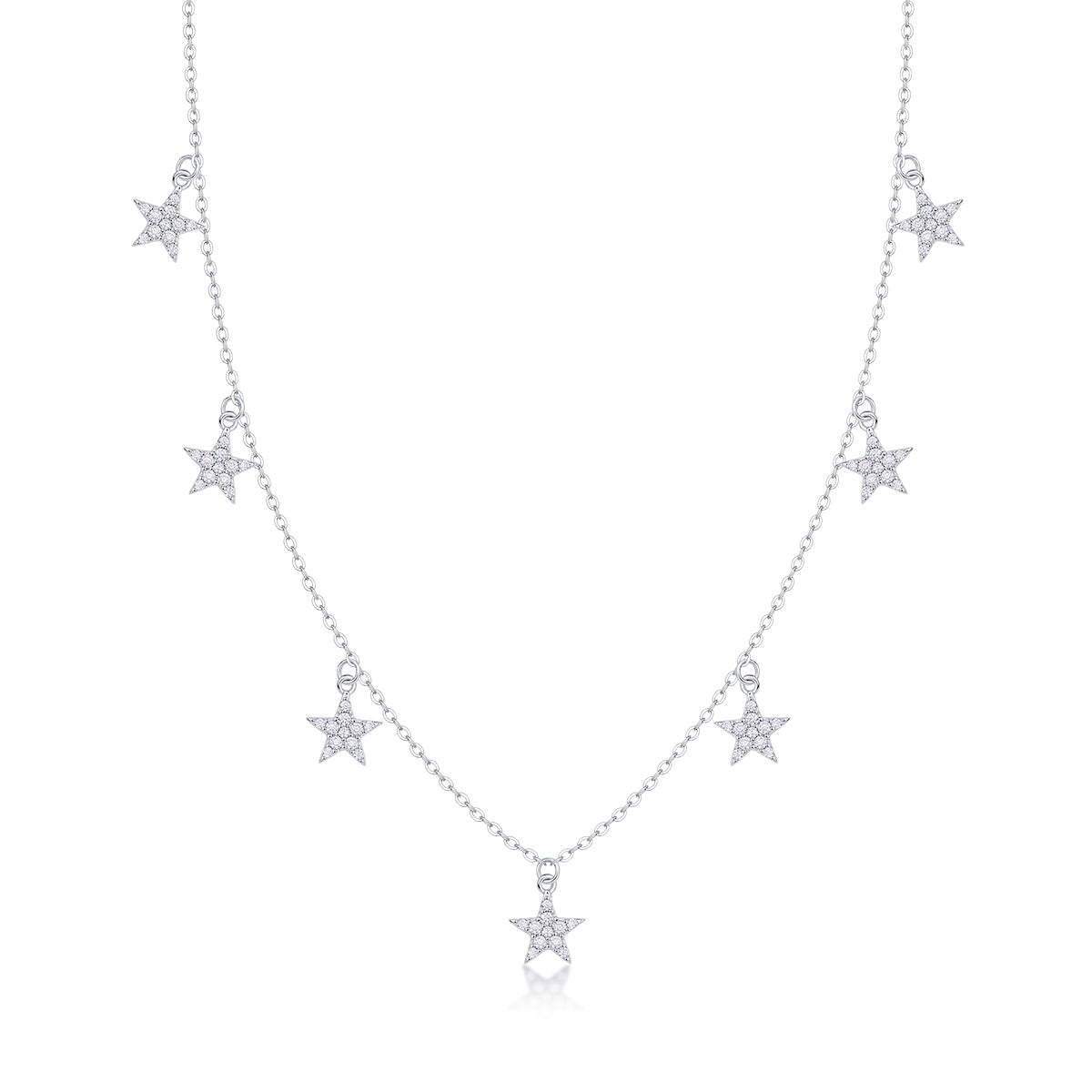 S925 Sterling Silver Moissanite Star Station Necklace - Dainty Starry Charm Choker for Women