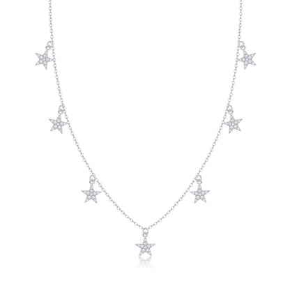 S925 Sterling Silver Moissanite Star Station Necklace - Dainty Starry Charm Choker for Women