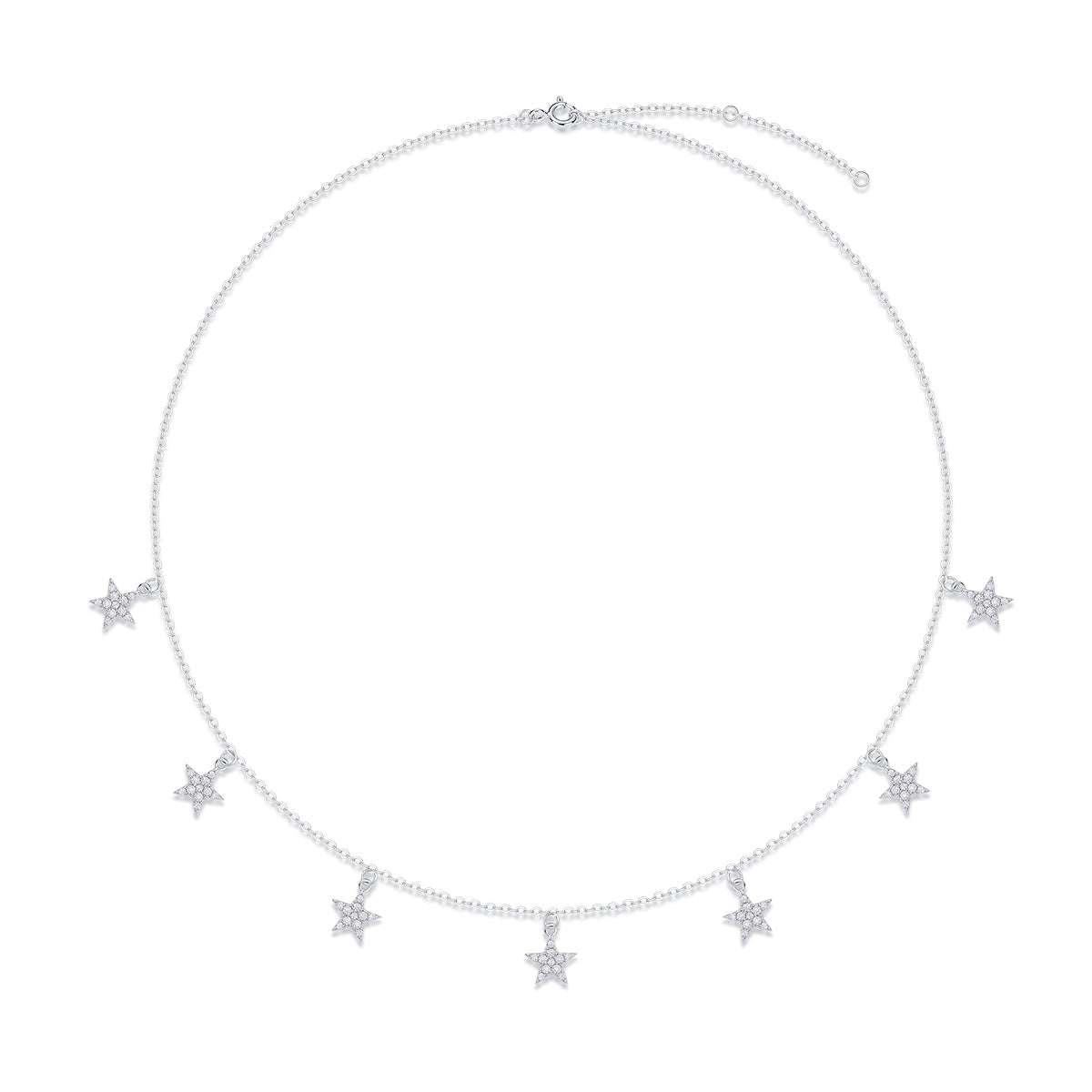S925 Sterling Silver Moissanite Star Station Necklace - Dainty Starry Charm Choker for Women