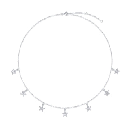 S925 Sterling Silver Moissanite Star Station Necklace - Dainty Starry Charm Choker for Women