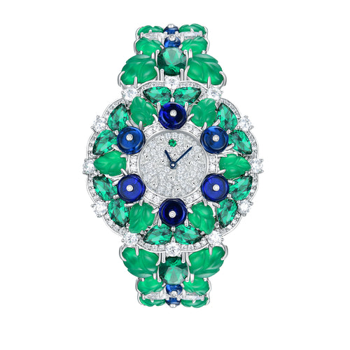Luxury Forest Garden Gemstone Watch - S925 Sterling Silver with Simulated Diamonds & Swiss Quartz Movement
