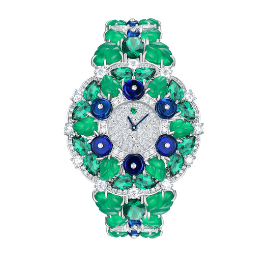 Luxury Forest Garden Gemstone Watch - S925 Sterling Silver with Simulated Diamonds & Swiss Quartz Movement
