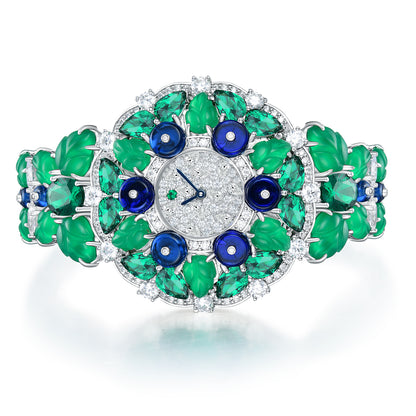 Luxury Forest Garden Gemstone Watch - S925 Sterling Silver with Simulated Diamonds & Swiss Quartz Movement
