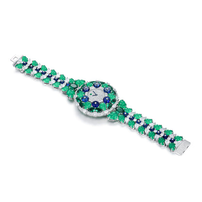 Luxury Forest Garden Gemstone Watch - S925 Sterling Silver with Simulated Diamonds & Swiss Quartz Movement