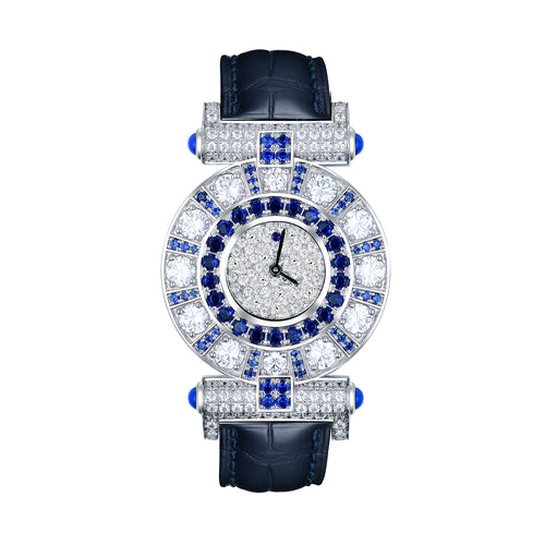Luxury Women's S925 Sterling Silver Watch - Radiant Simulated Diamond Bezel with Genuine Leather Strap
