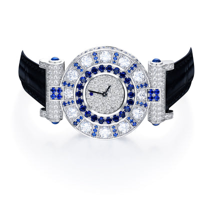Luxury Women's S925 Sterling Silver Watch - Radiant Simulated Diamond Bezel with Genuine Leather Strap