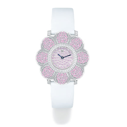 Exquisite Flower Secret Watch in S925 Silver - Simulated Diamond Pave & Genuine Leather Strap