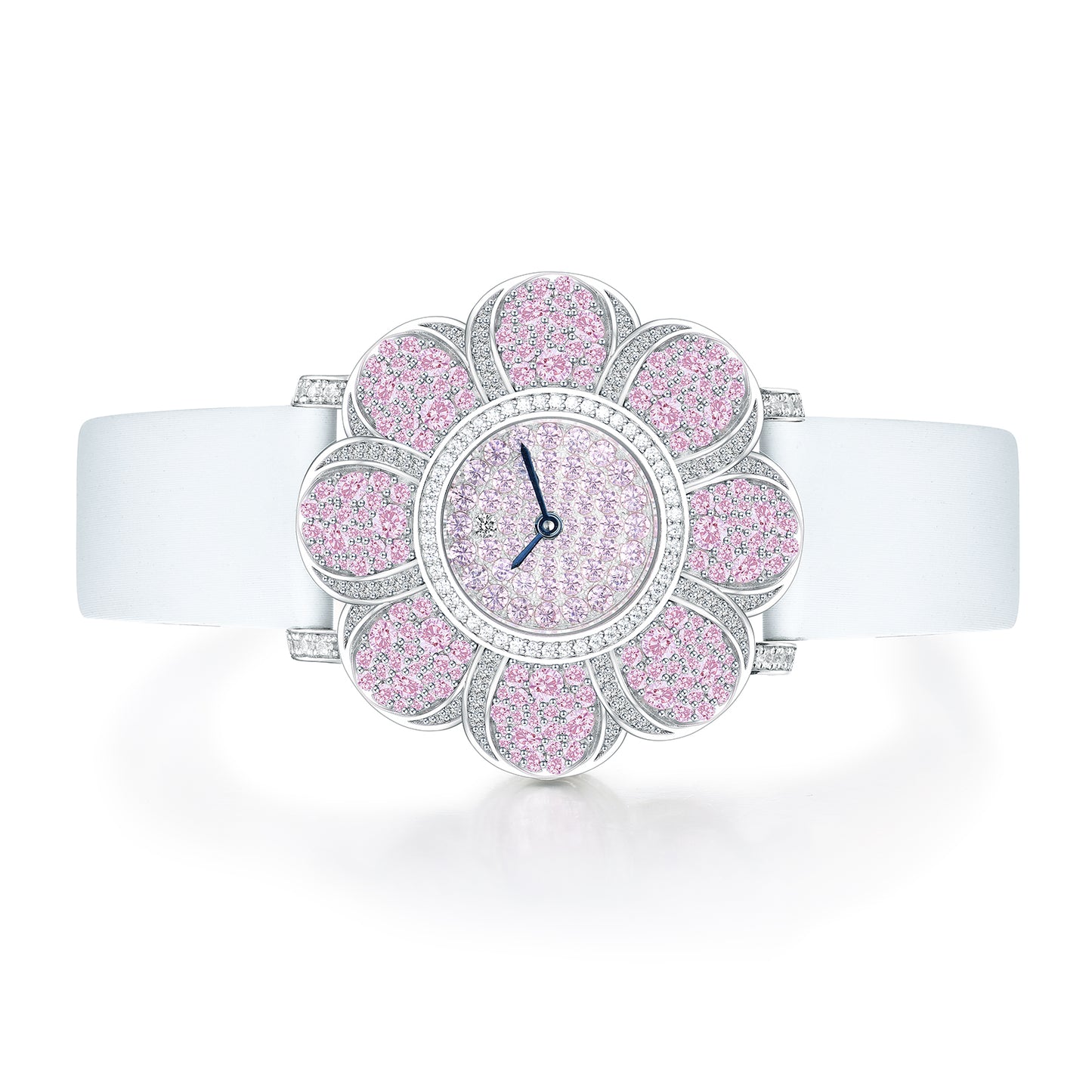 Exquisite Flower Secret Watch in S925 Silver - Simulated Diamond Pave & Genuine Leather Strap