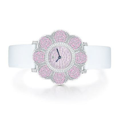Exquisite Flower Secret Watch in S925 Silver - Simulated Diamond Pave & Genuine Leather Strap