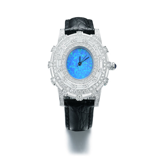 Luxury Oval Simulated Diamond Mechanical Watch with Genuine Leather Strap