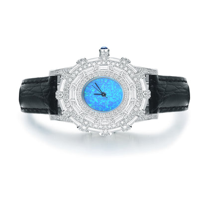 Luxury Oval Simulated Diamond Mechanical Watch with Genuine Leather Strap