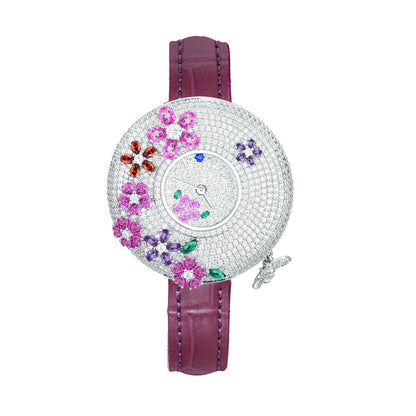 Luxury Flower Charm Watch - S925 Sterling Silver, Swiss Quartz Movement, Genuine Leather Strap - Exquisite Floral Jewelry Timepiece for Women