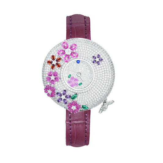 Luxury Flower Charm Watch - S925 Sterling Silver, Swiss Quartz Movement, Genuine Leather Strap - Exquisite Floral Jewelry Timepiece for Women