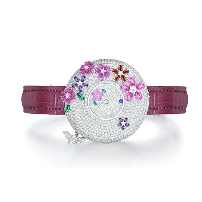 Luxury Flower Charm Watch - S925 Sterling Silver, Swiss Quartz Movement, Genuine Leather Strap - Exquisite Floral Jewelry Timepiece for Women