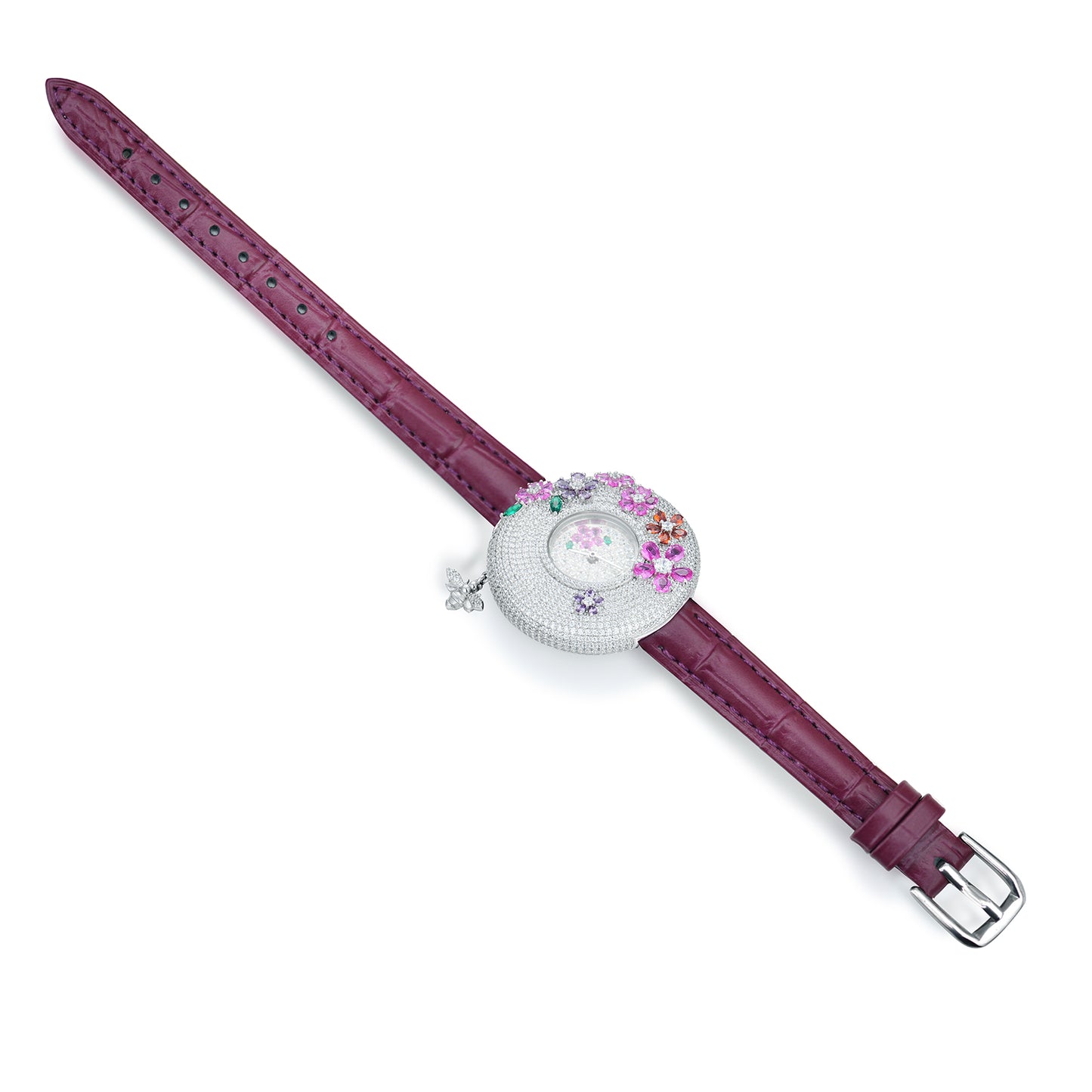 Luxury Flower Charm Watch - S925 Sterling Silver, Swiss Quartz Movement, Genuine Leather Strap - Exquisite Floral Jewelry Timepiece for Women
