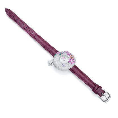 Luxury Flower Charm Watch - S925 Sterling Silver, Swiss Quartz Movement, Genuine Leather Strap - Exquisite Floral Jewelry Timepiece for Women