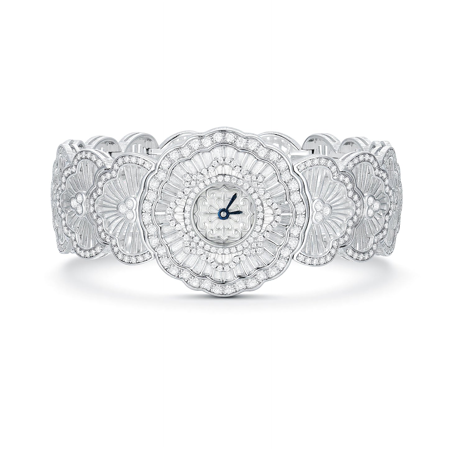Luxury Waterlily Floral Jewelry Watch - S925 Sterling Silver, Simulated Diamonds, Swiss Quartz Movement