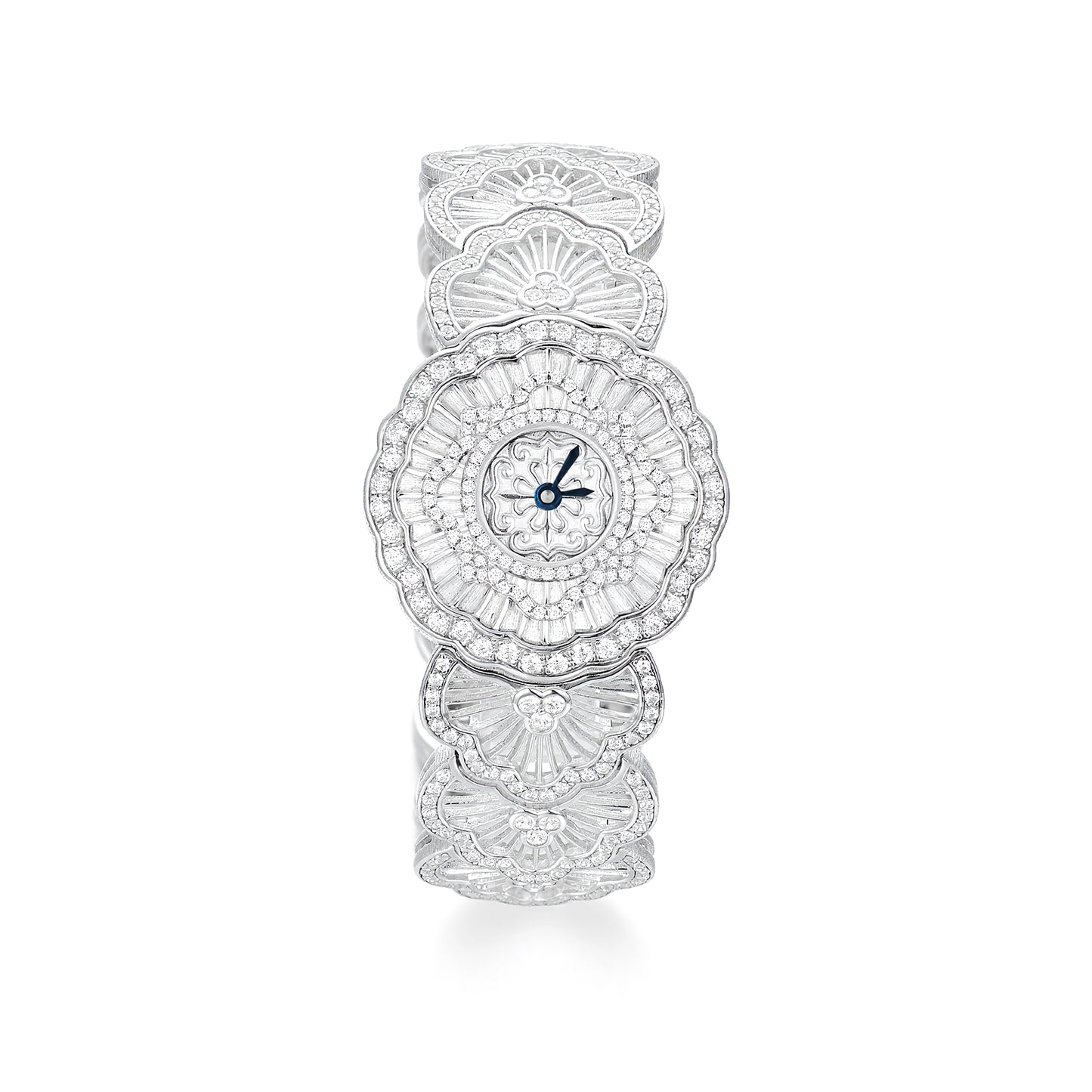 Luxury Waterlily Floral Jewelry Watch - S925 Sterling Silver, Simulated Diamonds, Swiss Quartz Movement