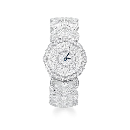 Luxury Waterlily Floral Jewelry Watch - S925 Sterling Silver, Simulated Diamonds, Swiss Quartz Movement