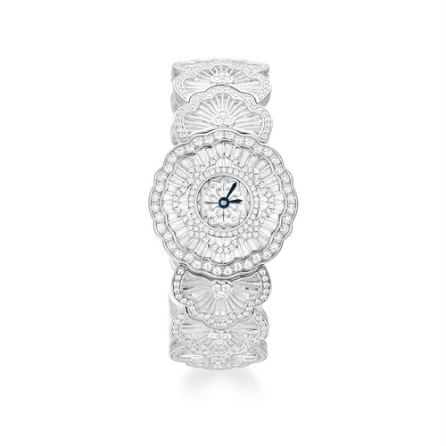 Luxury Waterlily Floral Jewelry Watch - S925 Sterling Silver, Simulated Diamonds, Swiss Quartz Movement