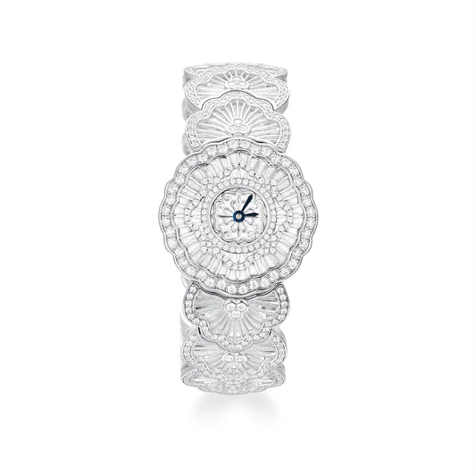 Luxury Waterlily Floral Jewelry Watch - S925 Sterling Silver, Simulated Diamonds, Swiss Quartz Movement
