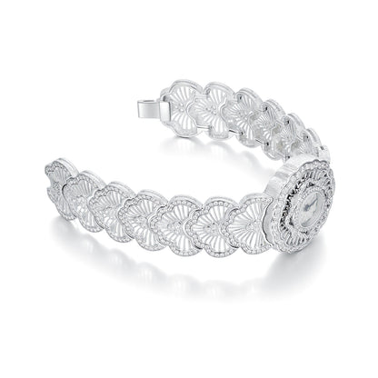 Luxury Waterlily Floral Jewelry Watch - S925 Sterling Silver, Simulated Diamonds, Swiss Quartz Movement