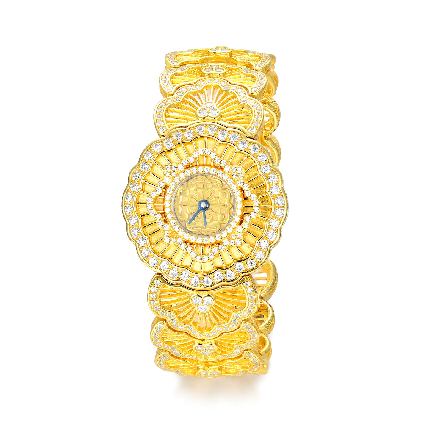 Vintage Honeycomb Tulle Bangle Watch – S925 Sterling Silver with Simulated Diamonds