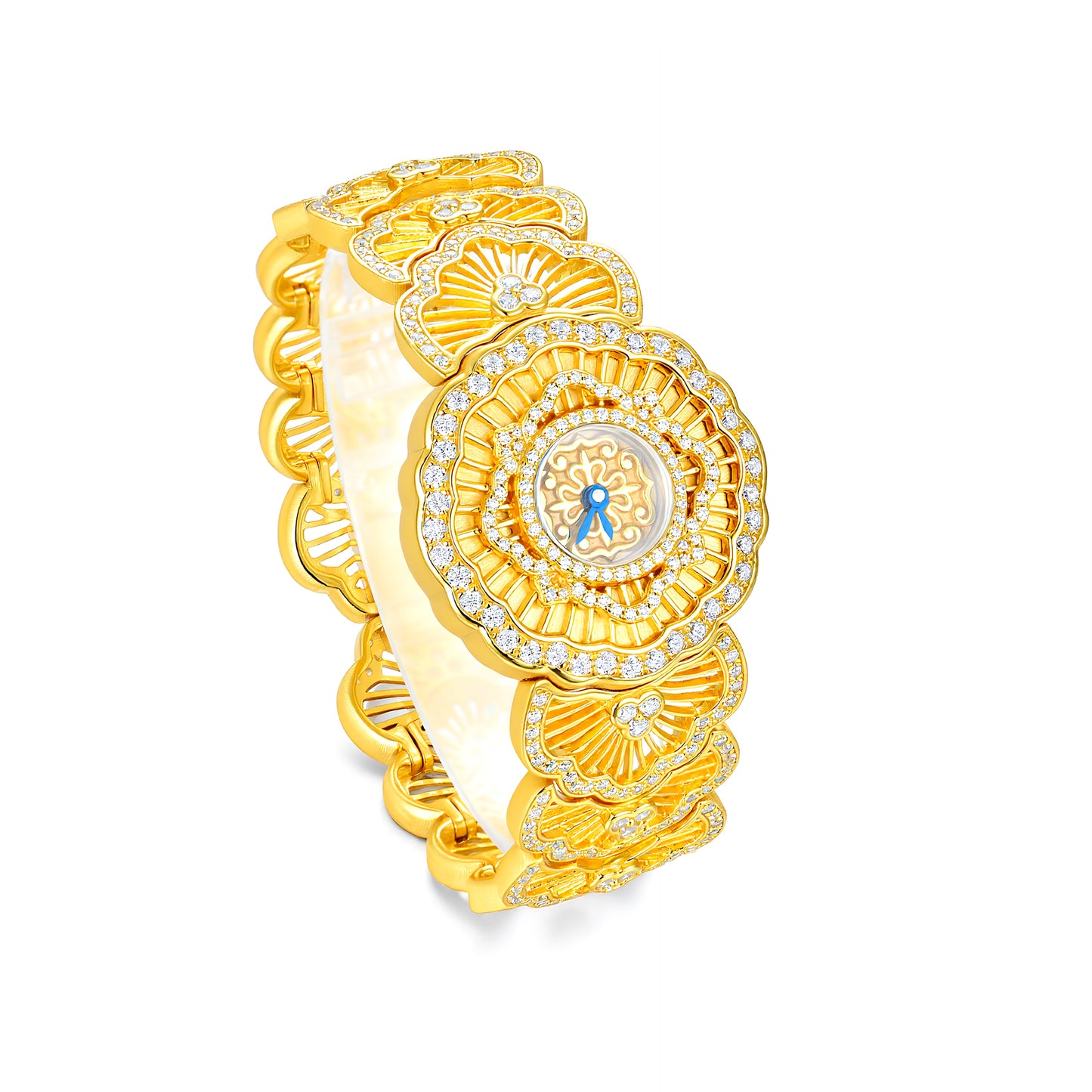 Vintage Honeycomb Tulle Bangle Watch – S925 Sterling Silver with Simulated Diamonds